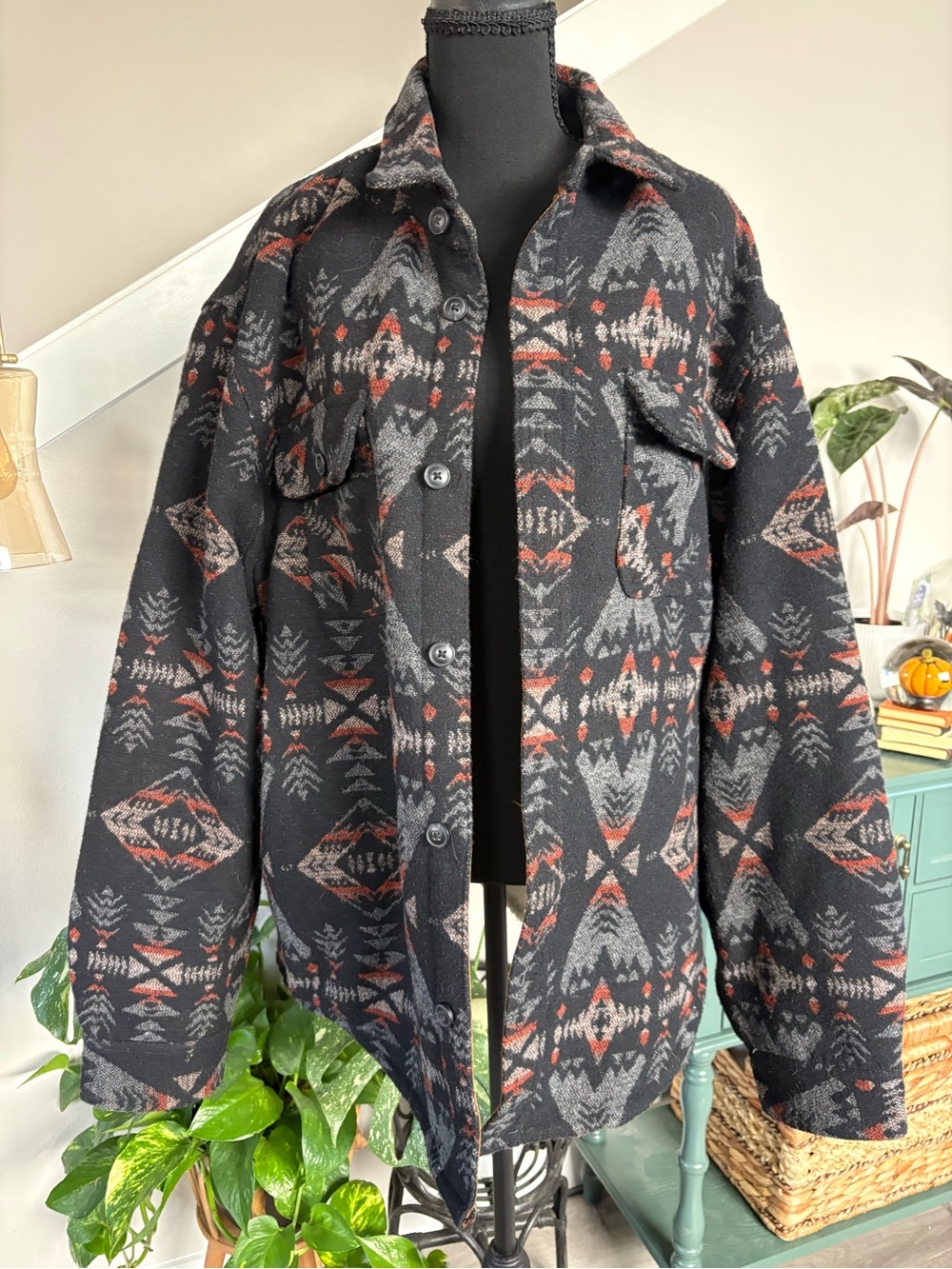 Jachs Black, Gray & Rust Geometric Shacket